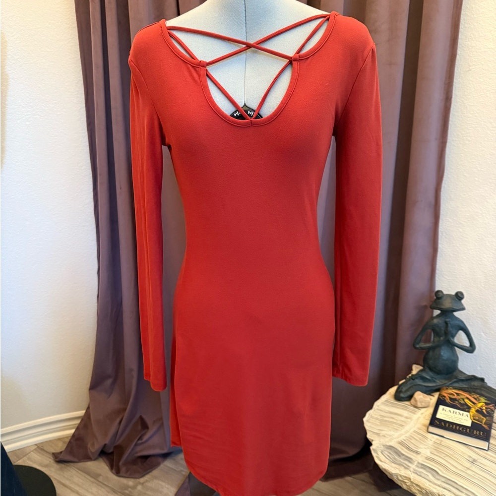 Elegant Red Long Sleeve Dress